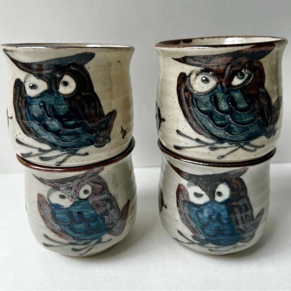 Set of 4 Vintage Owl Cups - Picture 1 of 13